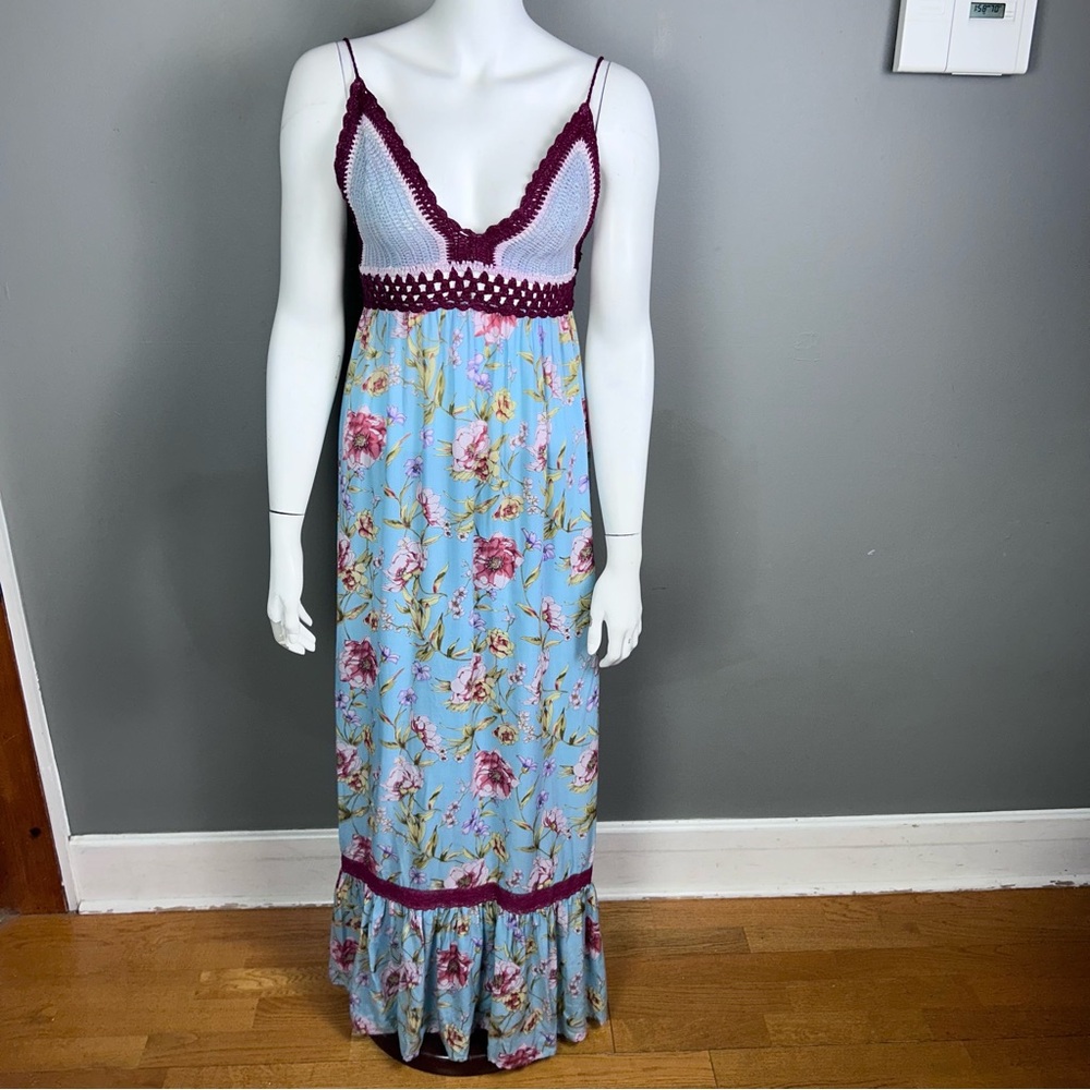 Miss June dress size small maxi crochet halter floral‎ cottagecore beach boho